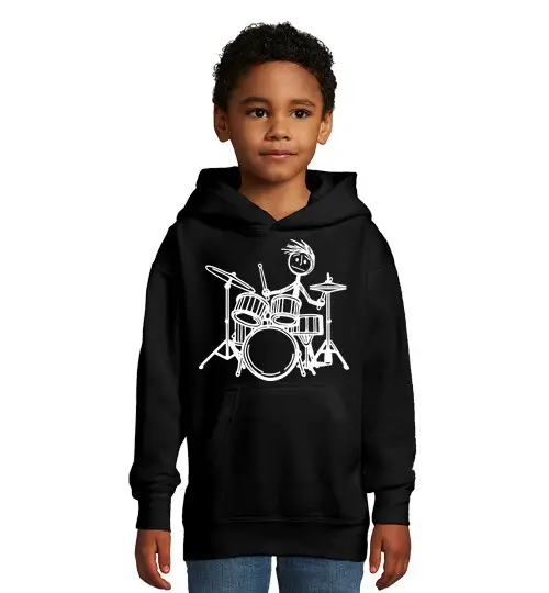 Felpa per bambini con cappuccio batterista rocker stickman