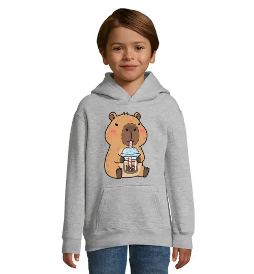 Felpa per bambini con cappuccio capibara con tè e stile tranquillo