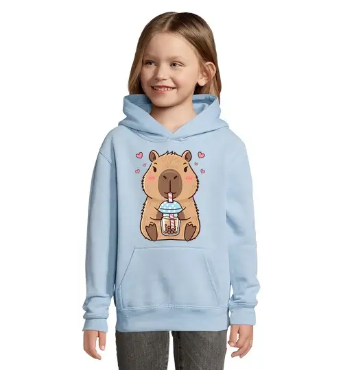 Felpa per bambini con cappuccio capibara kawaii con tè delle bolle