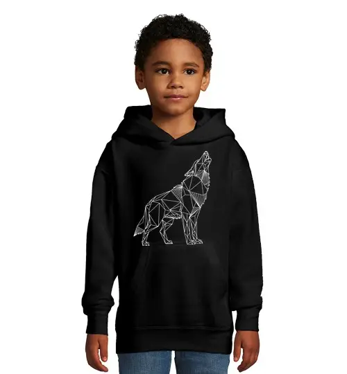 Felpa per bambini con cappuccio disegno geometrico del lupo che ulula