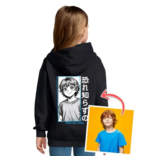 Felpa per bambini con cappuccio effetto manga felpa foto personalizzabile