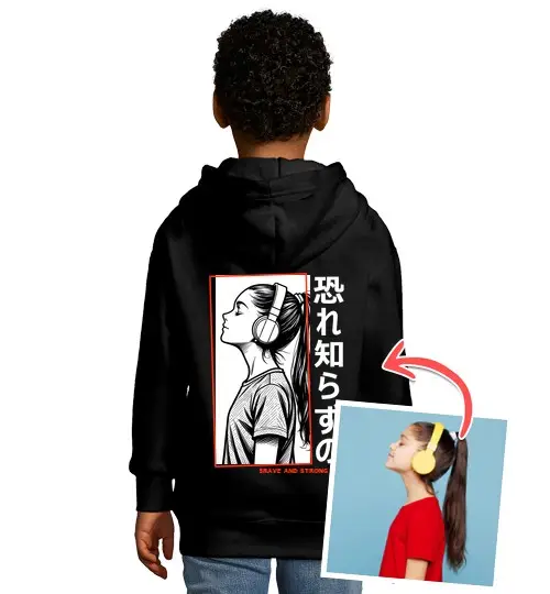 Felpa per bambini con cappuccio effetto manga felpa foto personalizzabile