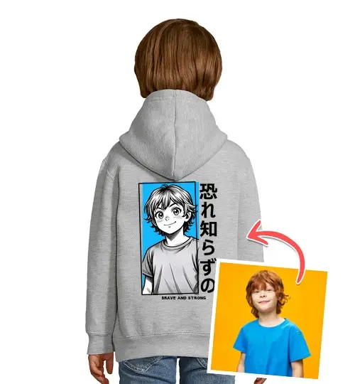 Felpa per bambini con cappuccio effetto manga felpa foto personalizzabile