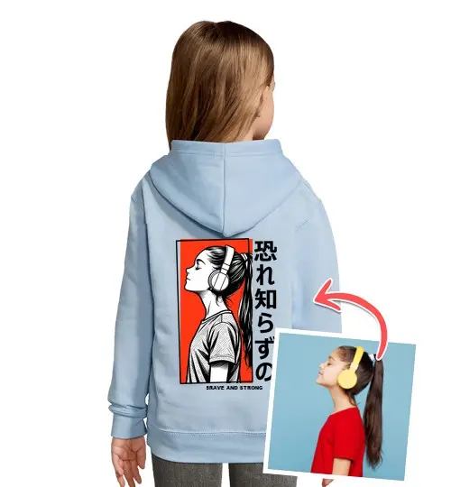 Felpa per bambini con cappuccio effetto manga felpa foto personalizzabile