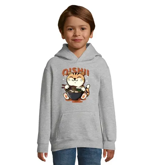 Felpa per bambini con cappuccio gatto ramen oishii