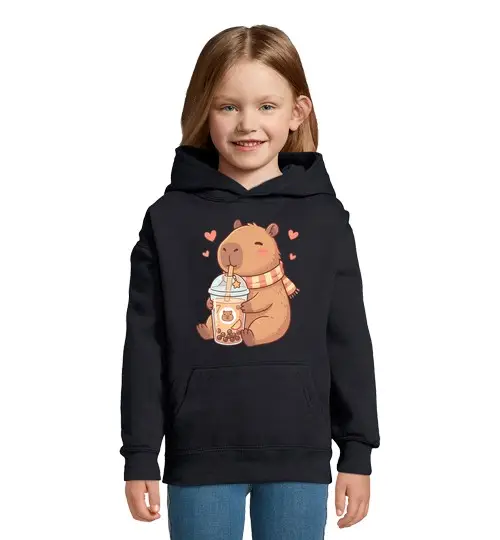Felpa per bambini con cappuccio kawaii capybara boba