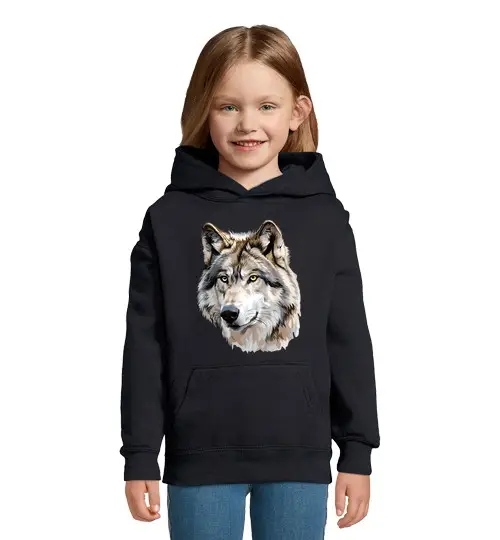Felpa per bambini con cappuccio lupo grigio