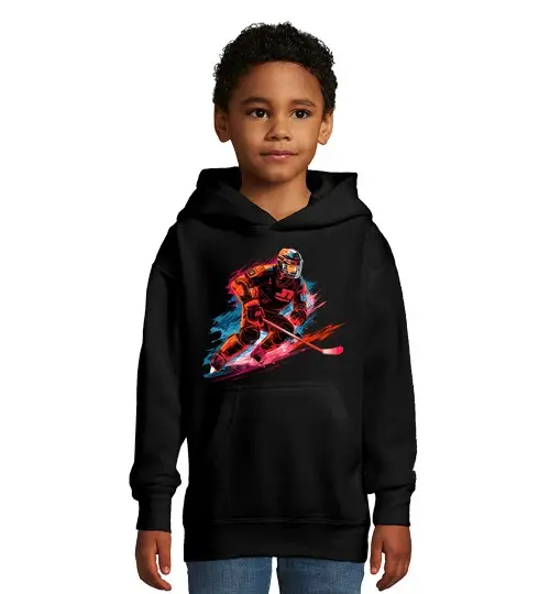 Felpa per bambini con cappuccio schizzo rosso giocatore di hockey su gh