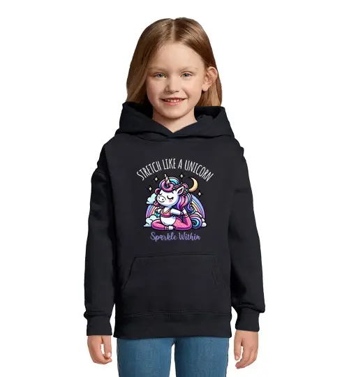 Felpa per bambini con cappuccio Unicorno carino che fa yoga