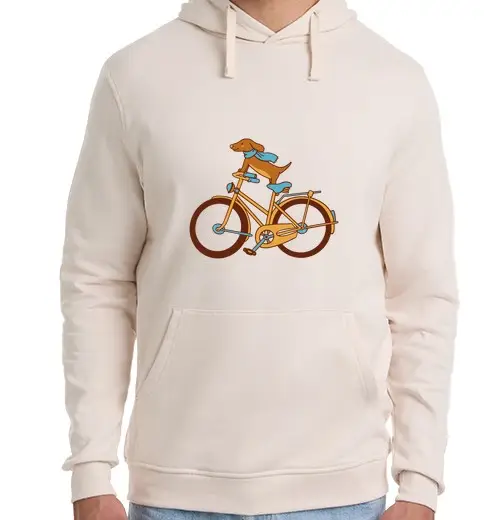 Felpa unisex con cappuccio bassotto in sella a una bicicletta, bassotto, troppo carino