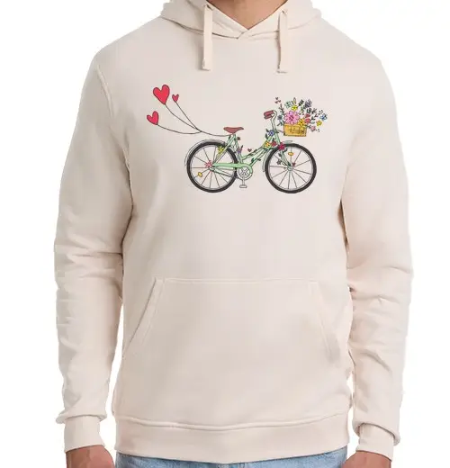 Felpa unisex con cappuccio bicicletta vintage floreale