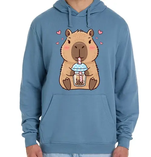 Felpa unisex con cappuccio capibara kawaii con tè delle bolle