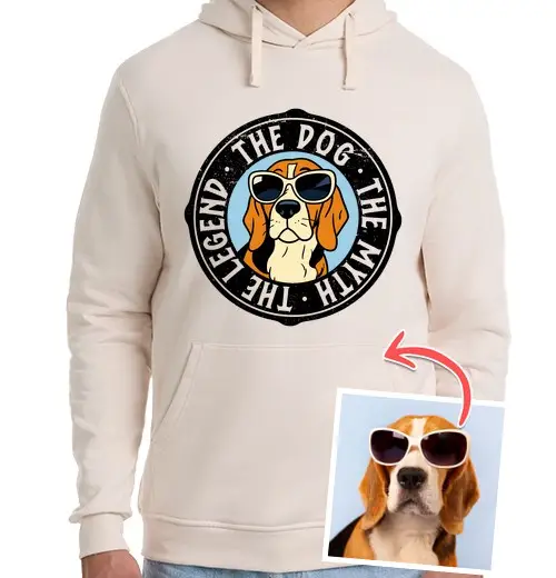 Felpa unisex con cappuccio effetto cartoon felpa the dog the myth the legend foto personalizzabile