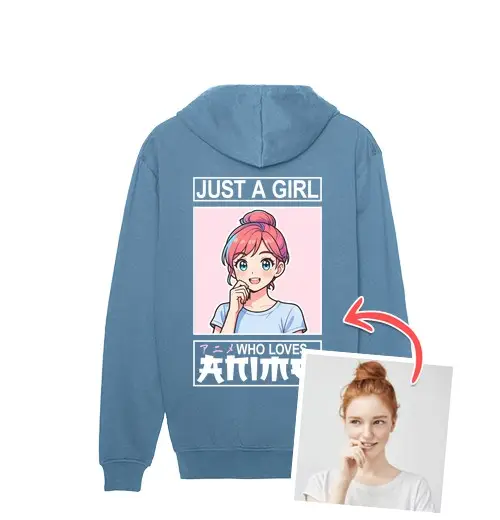 Felpa unisex con cappuccio effetto kawaii felpa just a girl who loves anime foto personalizzabile