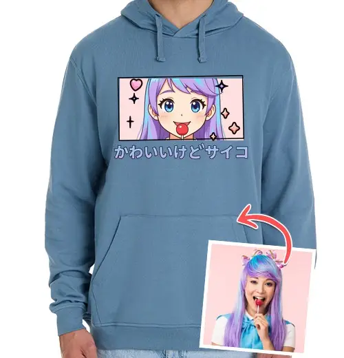 Felpa unisex con cappuccio effetto manga felpa carina ma psicopatica foto personalizzabile