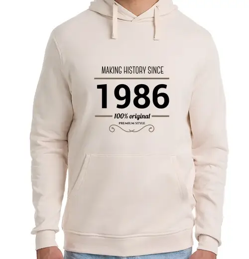 Felpa unisex con cappuccio ma king hi story 1986 testo nero