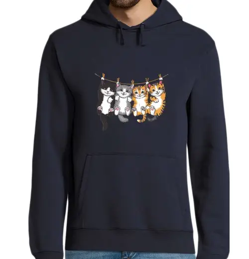 Felpa uomo con cappuccio adorabili gatti di lino