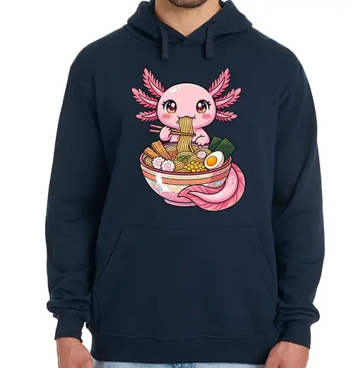 Felpa uomo con cappuccio ajolote kawaii che mangia ramen