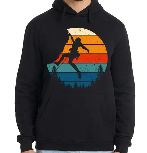 Felpa uomo con cappuccio arrampicata montagna tramonto vintage