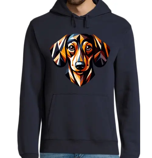 Felpa uomo con cappuccio bassotto colorato arte del mosaico geometrico