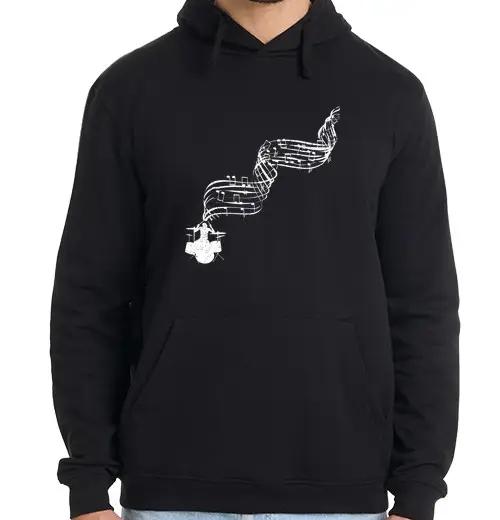 Felpa uomo con cappuccio batteria bacchette batterista rock