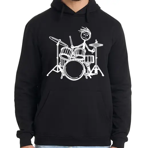 Felpa uomo con cappuccio batterista rocker stickman