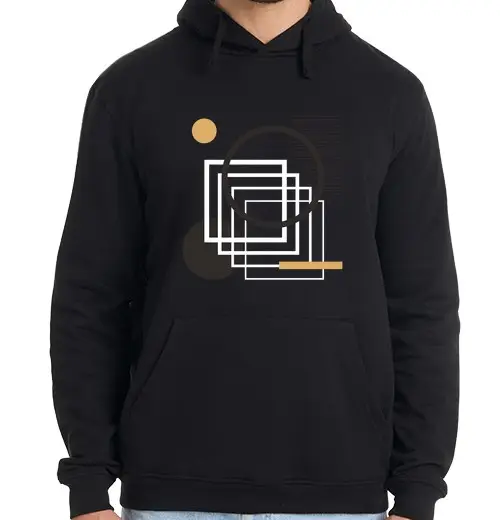 Felpa uomo con cappuccio cerchi e quadrati astratti