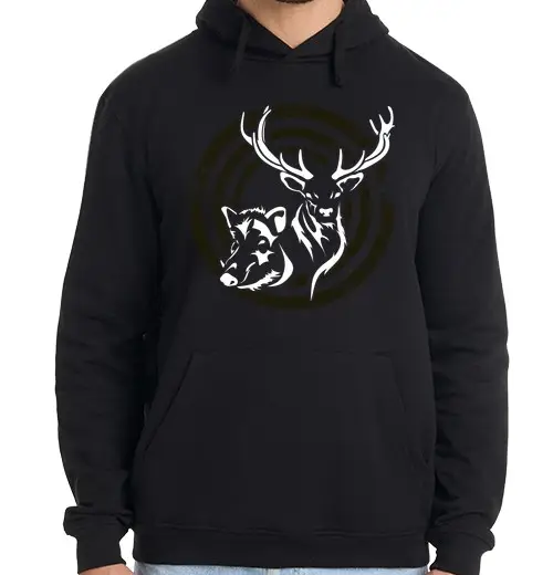 Felpa uomo con cappuccio cervo e cinghiale
