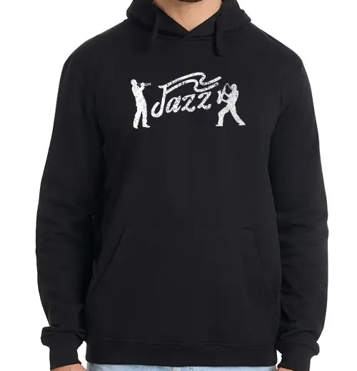 Felpa uomo con cappuccio duo jazz con sassofono e tromba