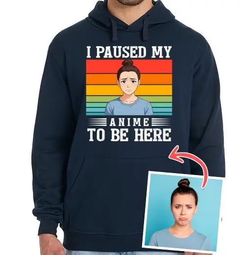 Felpa uomo con cappuccio effetto anime i paused my anime to be here foto personalizzata