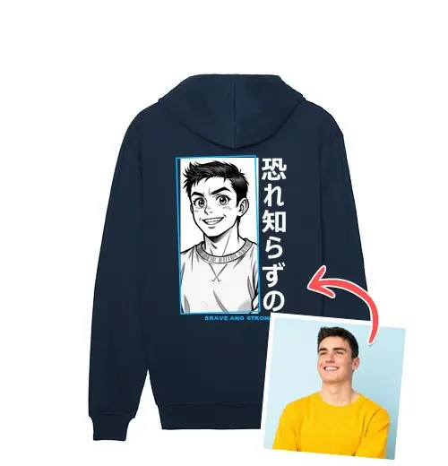Felpa uomo con cappuccio effetto manga felpa foto personalizzabile