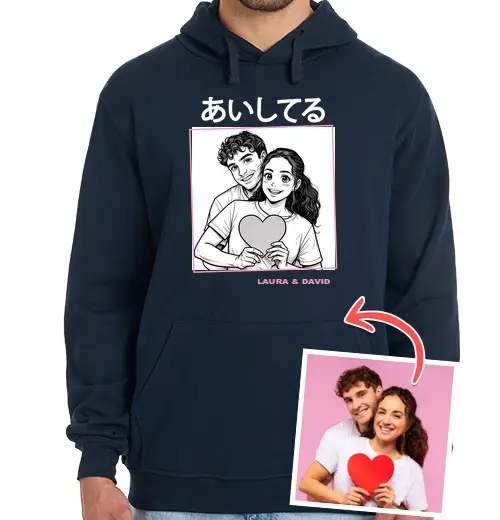 Felpa uomo con cappuccio effetto manga felpa ti amo foto personalizzabile