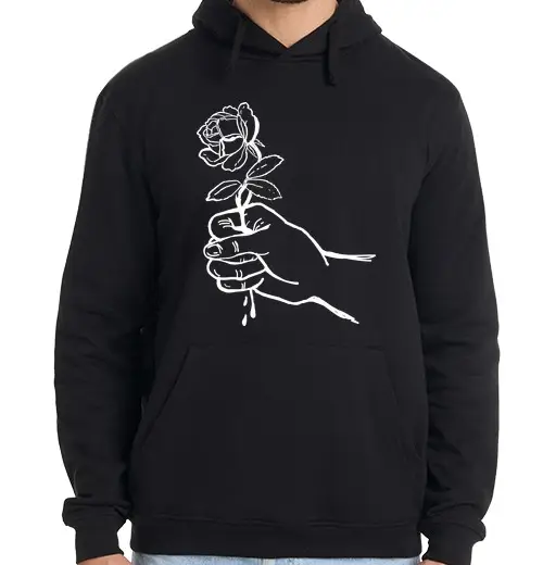 Felpa uomo con cappuccio fiore in mano