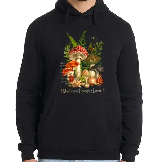 Felpa uomo con cappuccio funghi selvatici della foresta