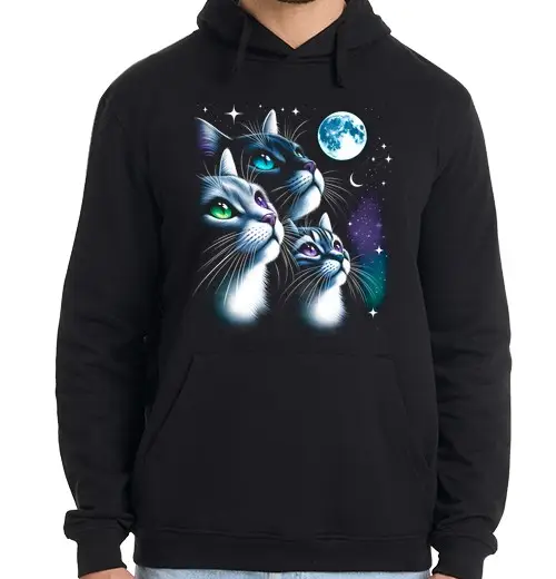 Felpa uomo con cappuccio gatto alla luce dlei luna una gatto gat