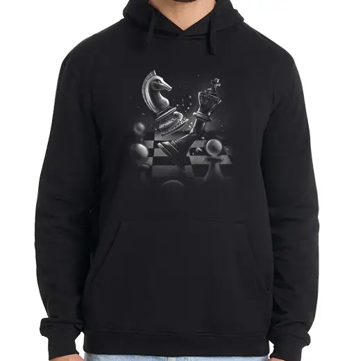 Felpa uomo con cappuccio gioco degli scacchi il cavaliere rompe