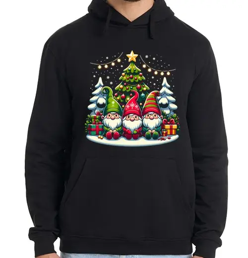 Felpa uomo con cappuccio gnomi buon natale famiglia natale