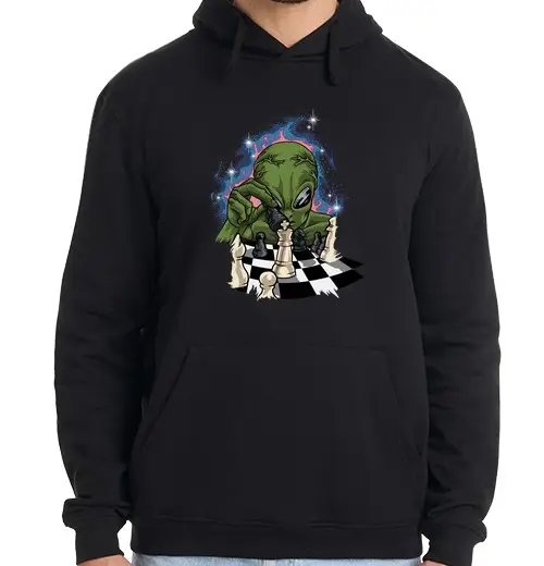 Felpa uomo con cappuccio Green Alien With Chessboard Chess