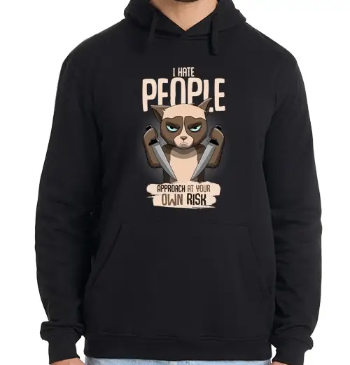 Felpa uomo con cappuccio I hate People approach at your own risk