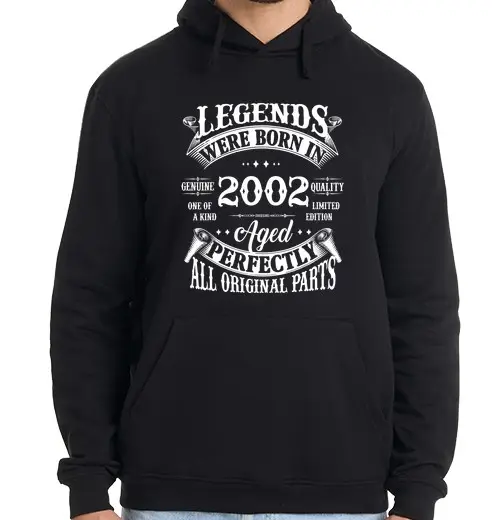Felpa uomo con cappuccio leggende vintage nate nel 2002 20 anni