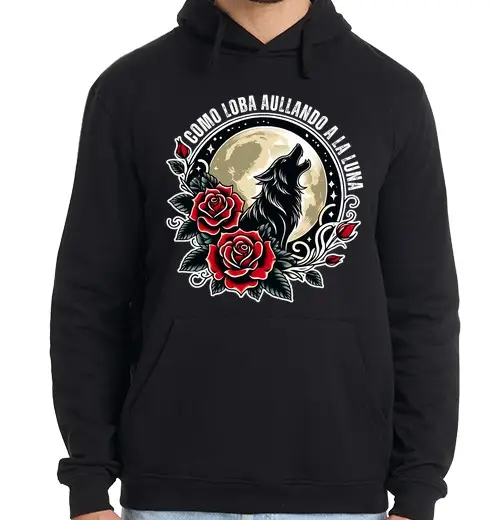 Felpa uomo con cappuccio lupo che ulula una