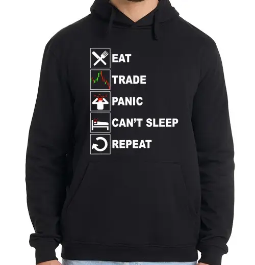 Felpa uomo con cappuccio mangia dormi scambia ripeti mercato azionario