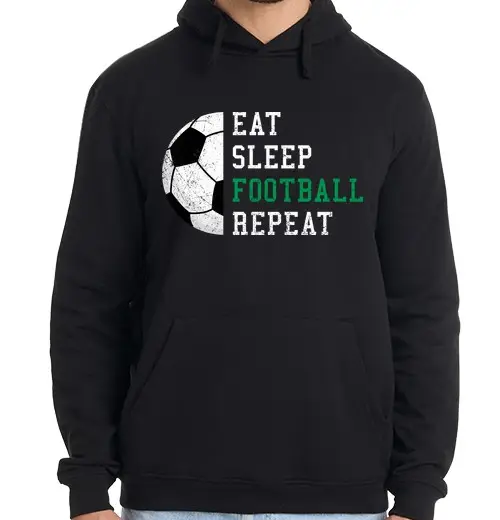 Felpa uomo con cappuccio mangiare dormire calcio ripetere - idea regalo