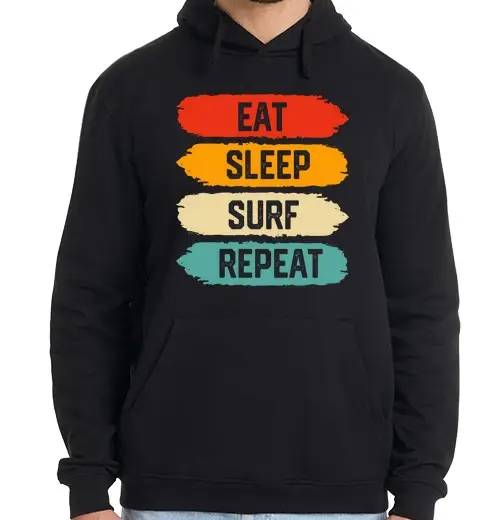 Felpa uomo con cappuccio mangiare dormire surf ripetere vintage