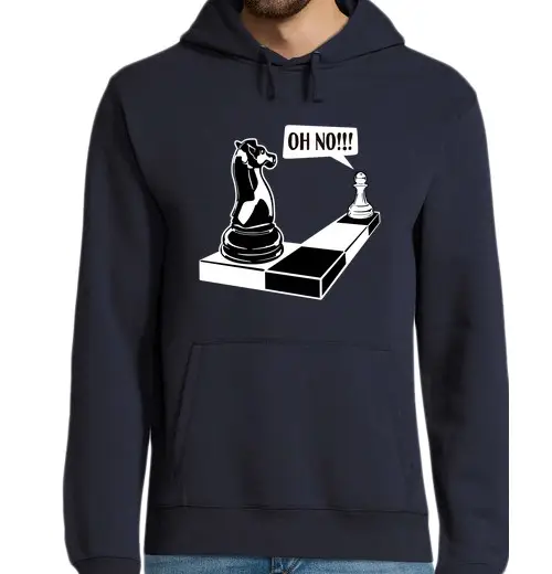 Felpa uomo con cappuccio oh no cavallo pedone giocatore di scacchi scacco matto scacchi