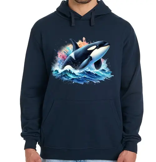 Felpa uomo con cappuccio orca dai colori freddi