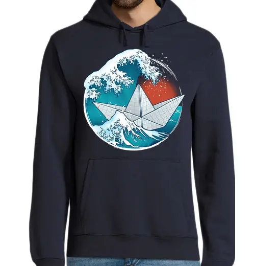 Felpa uomo con cappuccio origami boat di carta