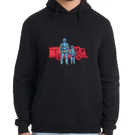 Felpa uomo con cappuccio pompiere papà e figlio padre giorno