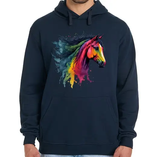 Felpa uomo con cappuccio testa di cavallo colorata al neon