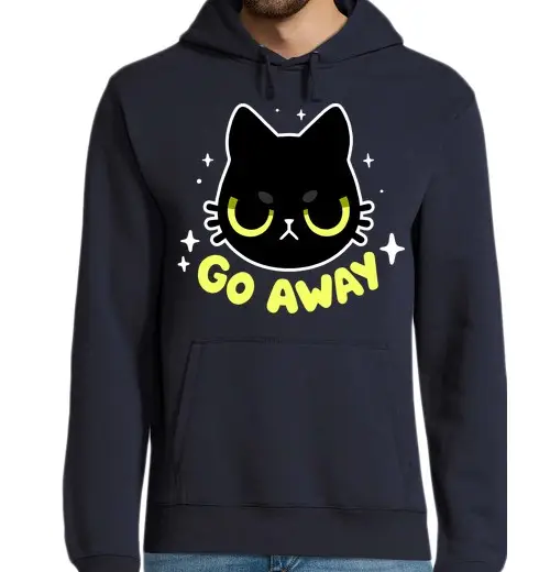 Felpa uomo con cappuccio vattene - simpatico gattoto nero arrabb